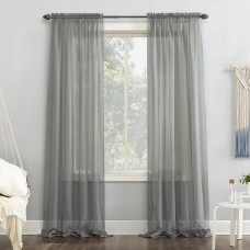 No. 918 Sheer Voile Rod Pocket Top Curtain Panel, Charcoal,  59″ x 95″