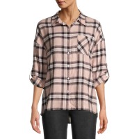 No Boundaries Juniors’ Sherpa Lined Flannel Top, Pink, Medium