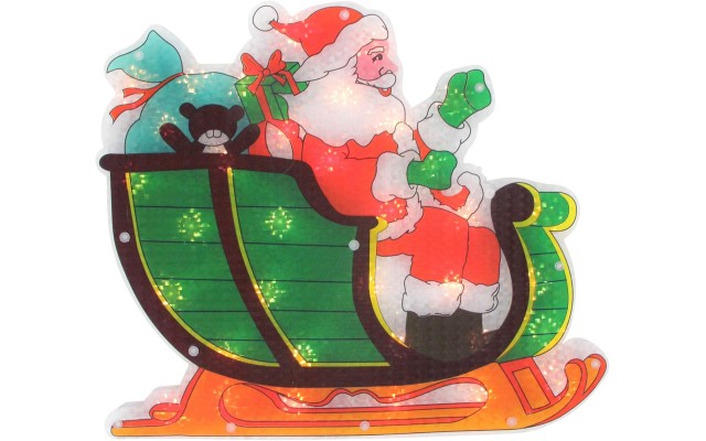  17″ Lighted Holographic Santa in Sleigh Christmas Window Silhouette Decorations, Green