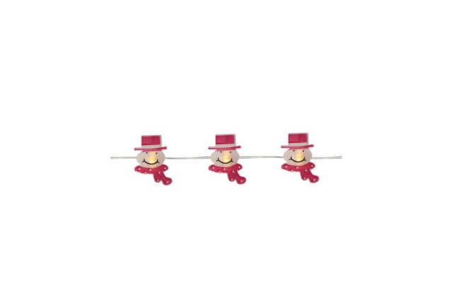  20 Battery Operated White Snowman LED Christmas Lights – 6 ft Silver Wire – 6′