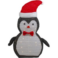 Northlight 28″ LED Lighted Tinsel Penguin in Santa Hat Outdoor Christmas Decoration