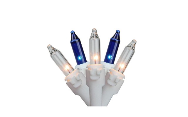  35-Count Blue and Clear Mini Christmas Light Set, 7ft White Wire