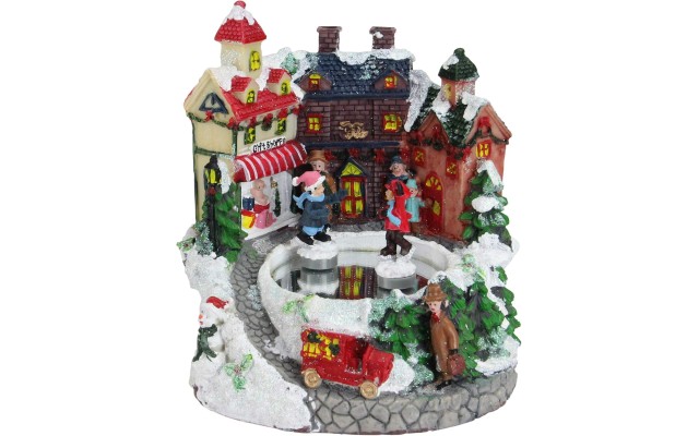  6.5″ Animated Victorian Village Ice Skating Winter Scene Christmas Music Box