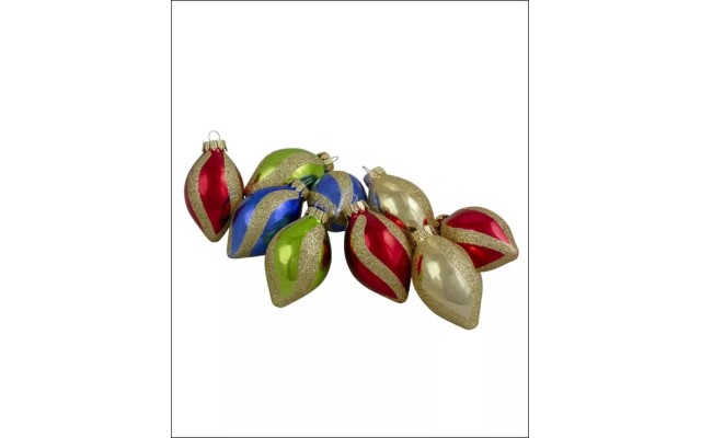 Northlight 9ct Vibrantly Colored 2-Finish Swirls Glass Christmas Finial Ornaments,1.5″ x 2″