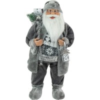 Northlight Alpine Chic Standing Santa Claus in Gray/White with A Bag and Lantern Christmas Figure, 24″