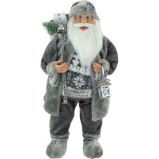 Northlight Alpine Chic Standing Santa Claus in Gray/White with A Bag and Lantern Christmas Figure, 24″