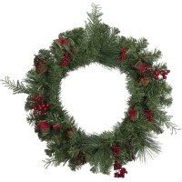 Northlight Pine Cones and Berries Artificial Christmas Wreath with Ribbon, 24-Inch, Unlit