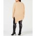  Plus Size Asymmetrical-Hem Sweater (Beige, 1X)