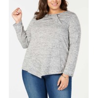 Ny Collection Plus Size Twist-Front Asymmetrical Top (Gray, 1X)