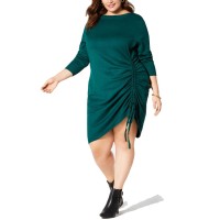 NY Collection Sleeve Ruched Sweater Dress (Dark Green, 3X Plus)