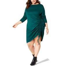 NY Collection Sleeve Ruched Sweater Dress (Dark Green, 3X Plus)