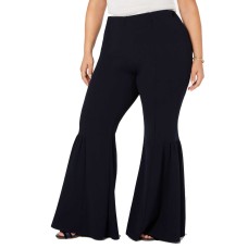 NY Collection Woman’s Petite Plus Bell-Bottom Pants (Black, 3X)