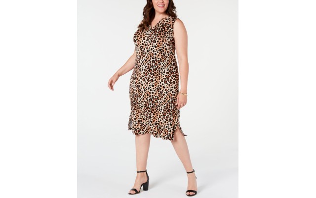  Women’s 1X Cheetah Pattern Sleeveless Tank Dress, Leopard
