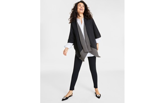  Tight Knit Reversible Wrap Sweater, Black Cognac