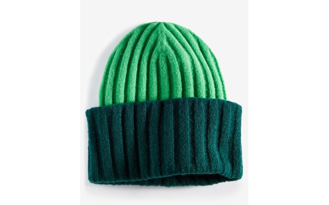  Women’s Wide-Ribbed Colorblocked Beanie, Green