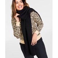 On 34th Women’s Wide-Ribbed Solid Knit Scarf, Black