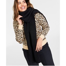 On 34th Women’s Wide-Ribbed Solid Knit Scarf, Black