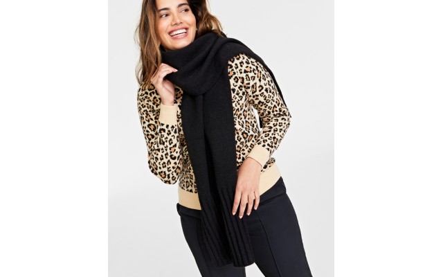  Women’s Wide-Ribbed Solid Knit Scarf, Black