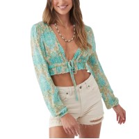 O’Neill Womens Alena Tie Front Crop Top, Multi, Small