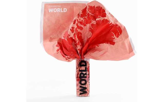  Crumpled World Map, Coral, 10 x 8 x 4 inches