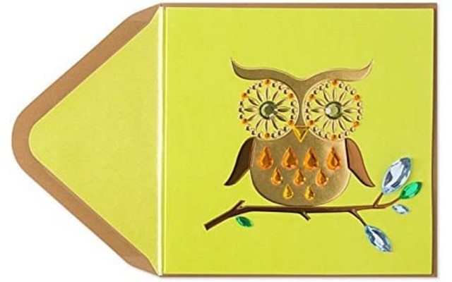 Blank Greeting Card -Jeweled Owl on a Branch, Multi