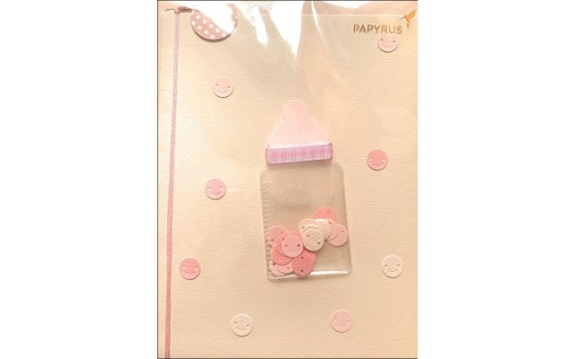  New Baby Card – Girl Pink Baby Bottle 