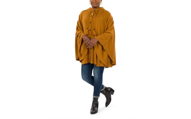  Hooded Cape with Buttons, Camel