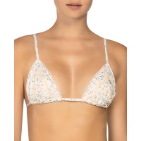 Peony Printed Triangle Bikini Top, White, 8