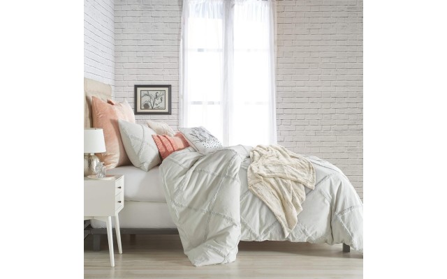  Chenille Lattice 100% Cotton 3-Piece Solid Color Comforter, Full/Queen, Grey