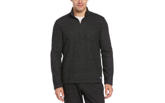  Men’s Portfolio Heathered Textured Knit Quarter-Zip, Dark Gray, XL