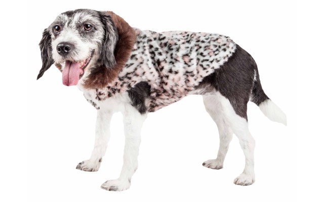  Luxe ‘Furracious’ Cheetah Patterned Faux Fur Dog Coat Jacket, Light Pink, Medium