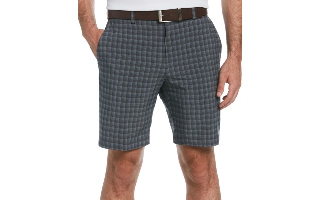  Men’s Moisture-Wicking Stretch Roadmap Plaid Golf Shorts, Asphalt, 32