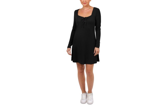  Womens Juniors’ Tie-Front Dress, Black/XL