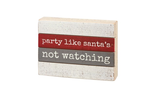  Slat Box Sign – Party ,8×6 Inches, Red/Gray/White