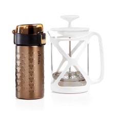 Primula Coffee Brew & Go Set  12oz Thermal Tumbler and 6 Cup Coffee Press, Bronze