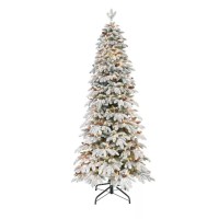 Puleo 7.5″ Pre-Lit Flocked Slim Montville Spruce Artificial Christmas Tree