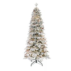 Puleo 7.5″ Pre-Lit Flocked Slim Montville Spruce Artificial Christmas Tree