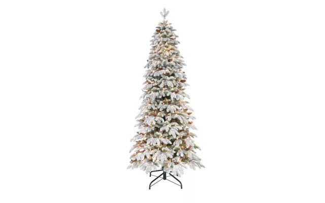 Puleo 7.5″ Pre-Lit Flocked Slim Montville Spruce Artificial Christmas Tree