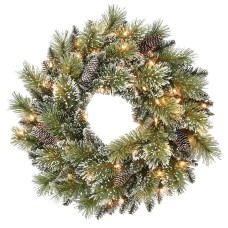 Puleo International 24-in. Pre-Lit Snowy Wreath, Green