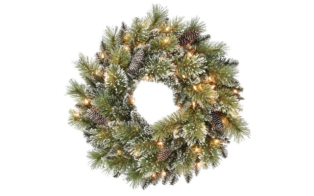  24-in. Pre-Lit Snowy Wreath, Green