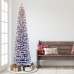  7.5′ Pre-Lit Flocked Fashion Pencil Tree with 300 Clear Incandescent Lights, 708 Tips – Blue