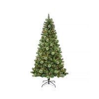 PULEO Pre-Lit Western Pine Artificial Christmas Tree with Glitter, 8′