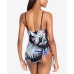  Side-Laced One-Piece Swimsuit, Black/Multi,Small