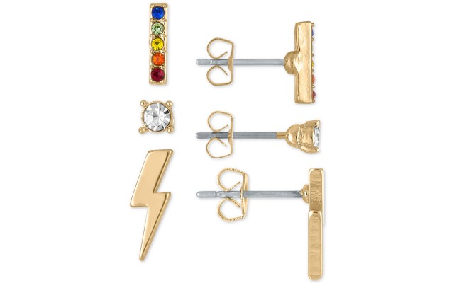  Gold-Tone Rainbow Crystal Stud Earrings 3-Pc. Gift Set