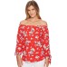  Floral Jersey Off-the-Shoulder Top (Red, S)