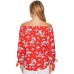  Floral Jersey Off-the-Shoulder Top (Red, S)