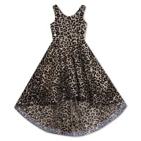 Rare Editions Big Girls Flocked Animal-Print High-Low Dresses, Gold, 10