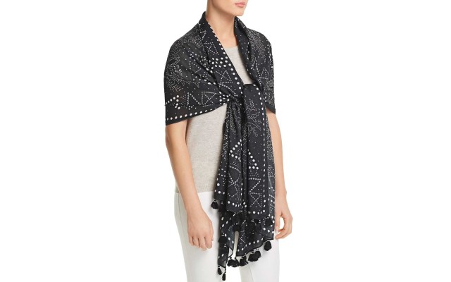  Studded Floral Oblong Scarf (Black)