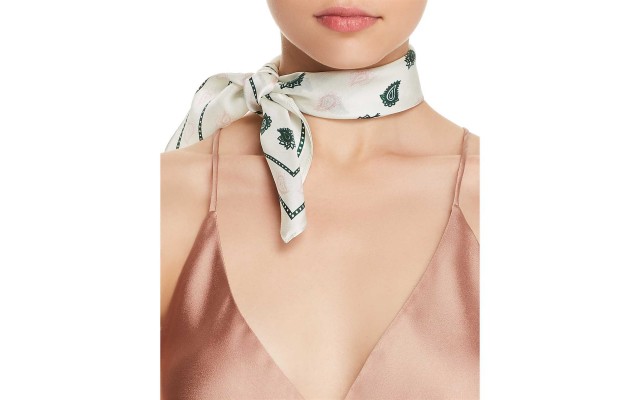  Vertical Paisley Bandana Silk Scarf (White, One Size)