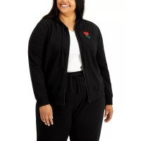 Rebellious One Trendy Plus Size Rose-Print Sweatshirt, Black, 2X